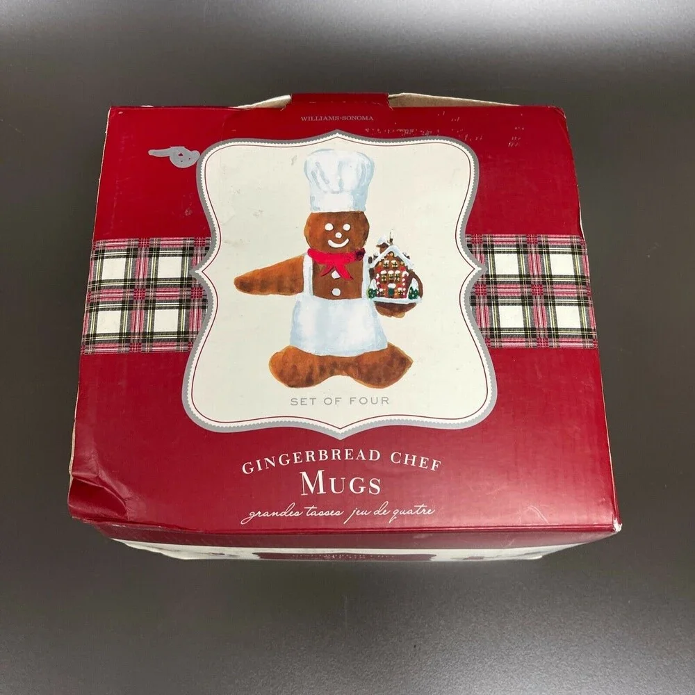Williams Sonoma Gingerbread Chef‎ Mugs Cups Earthenware Dishwasher Safe Lot of 4